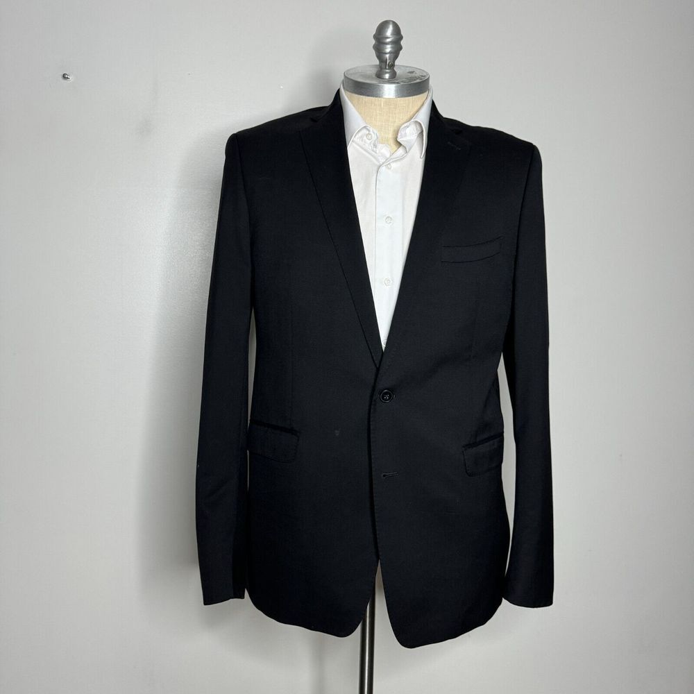 Calvin Klein Suit Blazer  Mens Solid Black Wool Size 48L